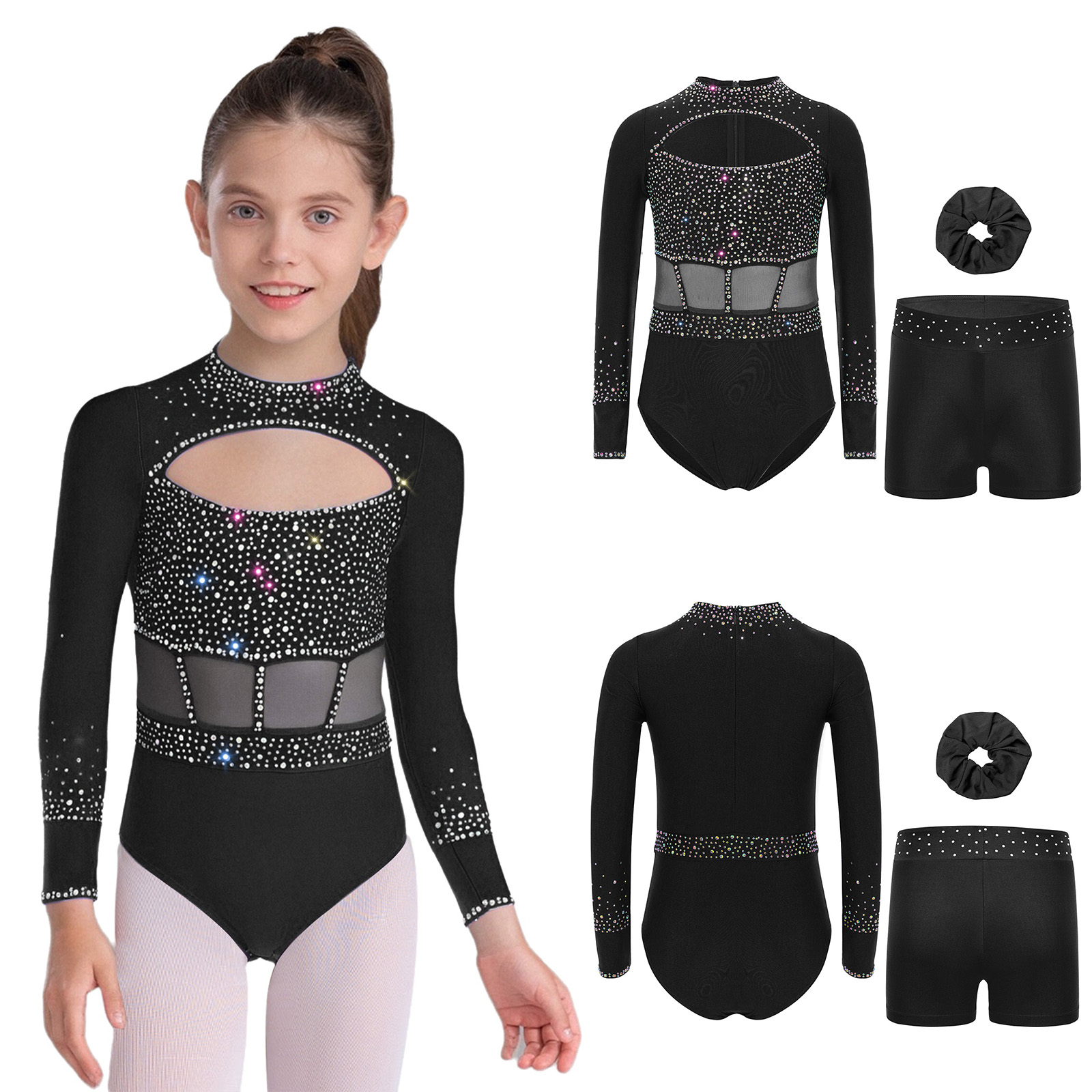 キラキララインストーンバレエダンスボディスーツ子供用女の子体 - Rhinestone Banding Trim のレビューと価格
